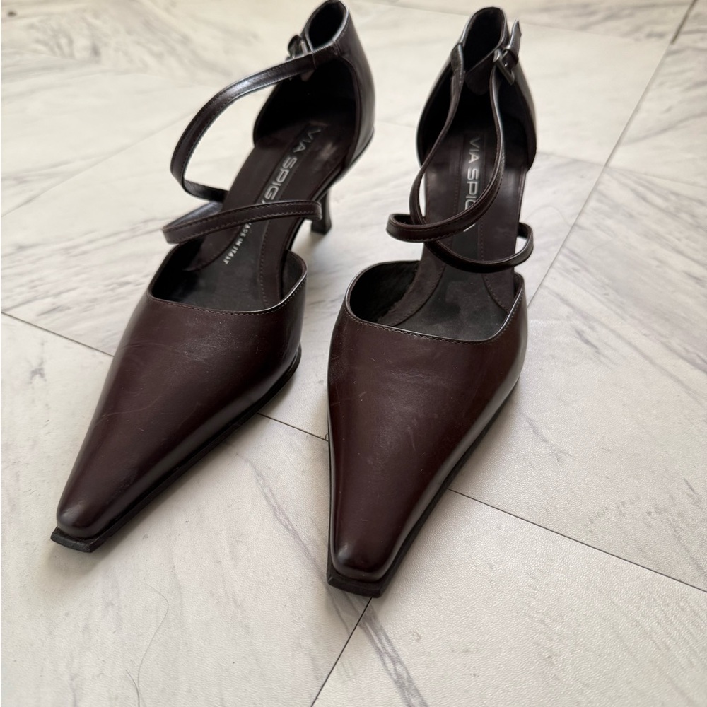 New Via Spiga Dark Brown Leather Heels - Picture 2 of 4
